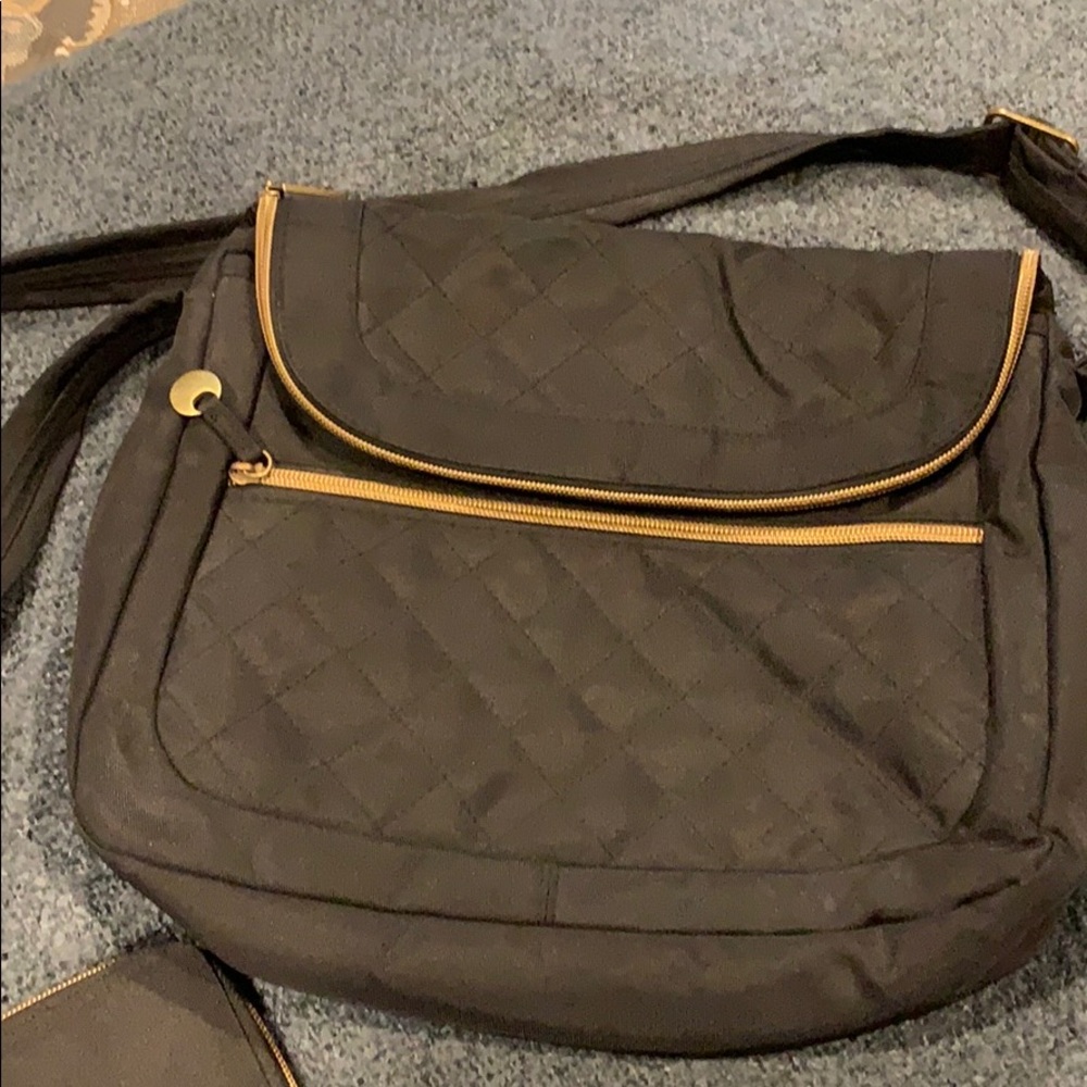 Black nylon Travelon shoulder bag and wallet